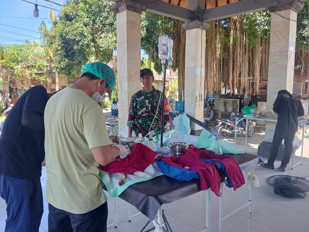 Babinsa Koramil Nusa Penida Turun Langsung  Dampingi Vaksinasi Rabies Di Desa Sakti