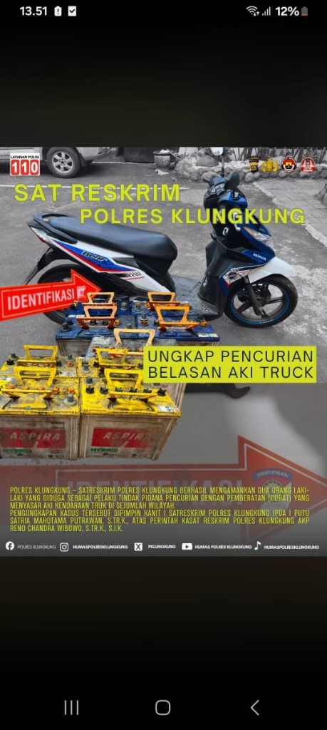 Curi Belasan Aki Truk Lintas Wilayah, Dua Pelaku Dibekuk Satreskrim Polres Klungkung.
