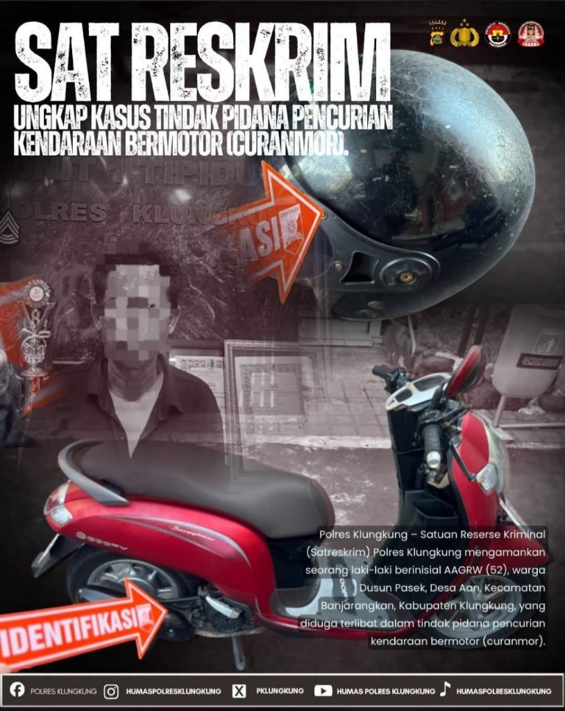 Satreskrim Polres Klungkung Amankan Pelaku Curanmor, Motor Korban Belum Sempat Digadaikan