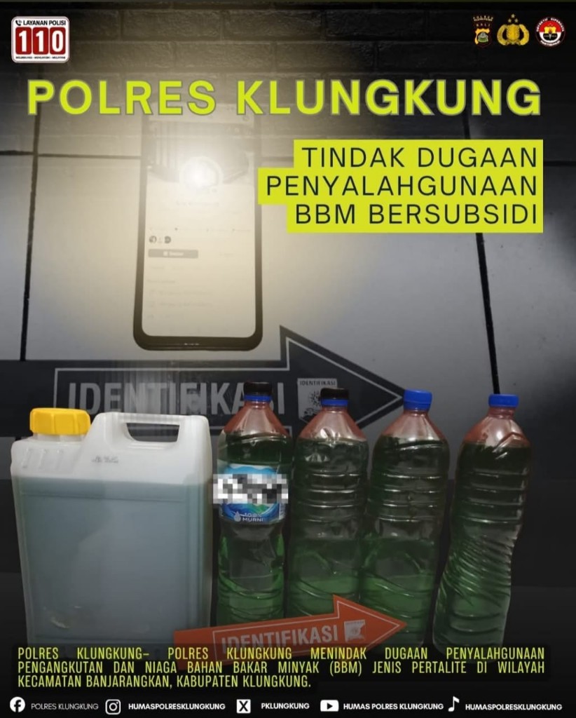 Polres Klungkung Tindak Dugaan Penyalahgunaan BBM Bersubsidi, Penjualan Pertalite Rp50 Ribu per Botol Diungkap