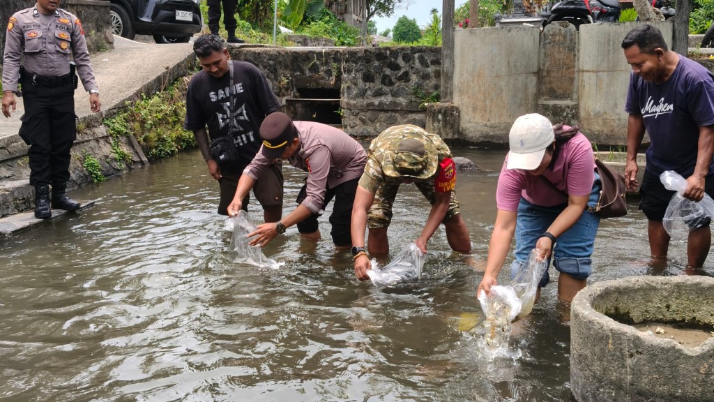 Dansatgas TMMD 130 Kodim Klungkung  Ikut Serta Tebar Ratusan Benih Ikan 