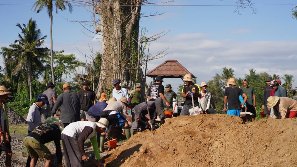 
H+16, Pembangunan Balai Pesandekan Setra Sangging TMMD 130 Kodim Klungkung Capai 40 Persen